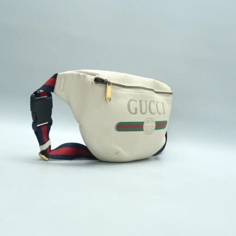 Authentic Gucci Logo Belt Bag Medium White Leather GG Waist Bag Crossbody - Picture 4 of 13